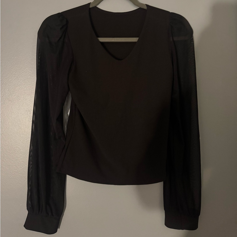 Teens black mesh long sleeve blouse top.